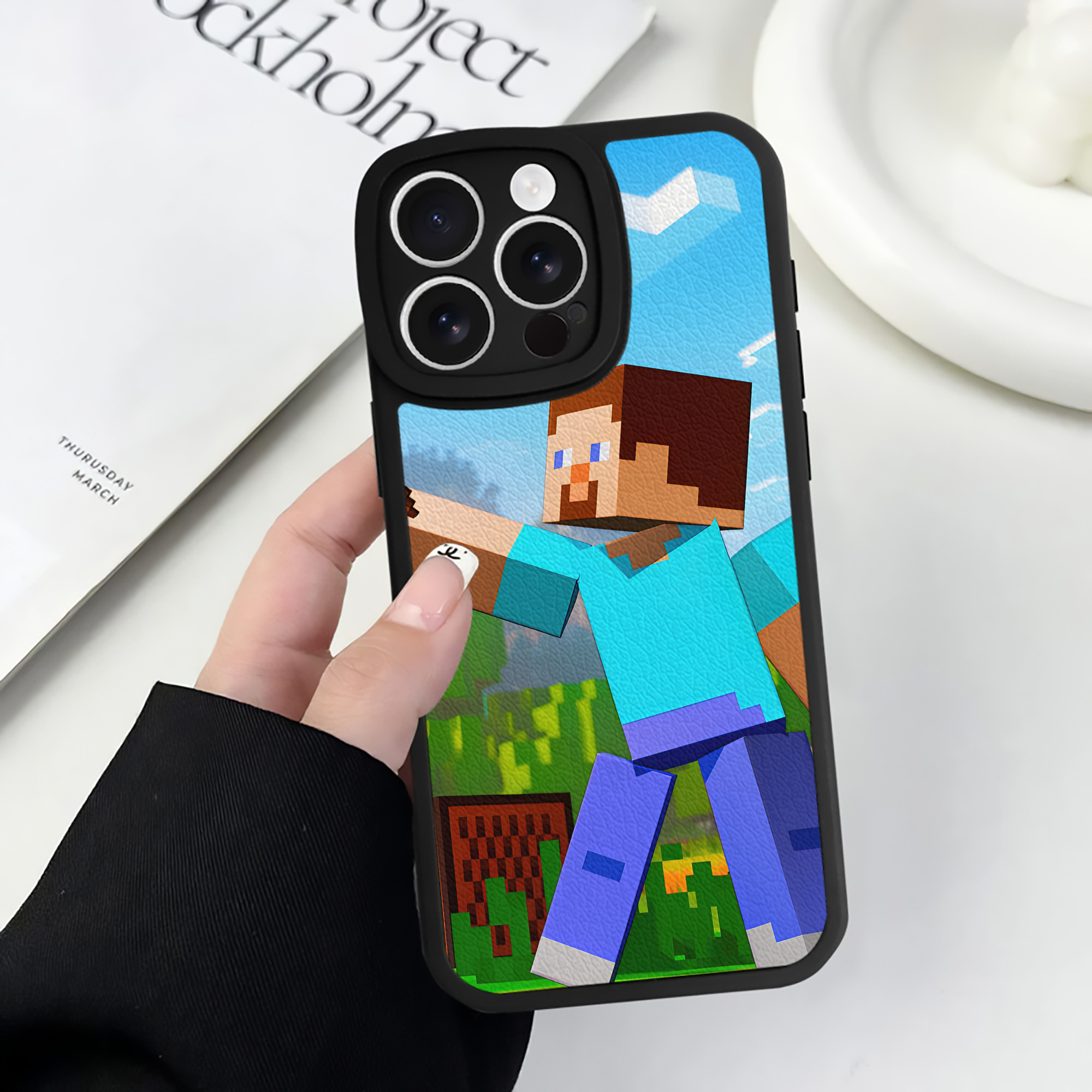 （画像用） マインクラフト ブロックの世界 Minecraft MC Block world 【iPhone 16シリーズ対応】シリコンスマホケース（レザー調） 材質：シリコン